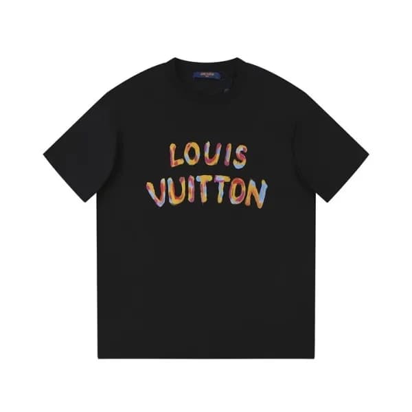 루이비통 남성 크루넥 블랙 반팔티 - Louis vuitton Mens Black Shor… - 1