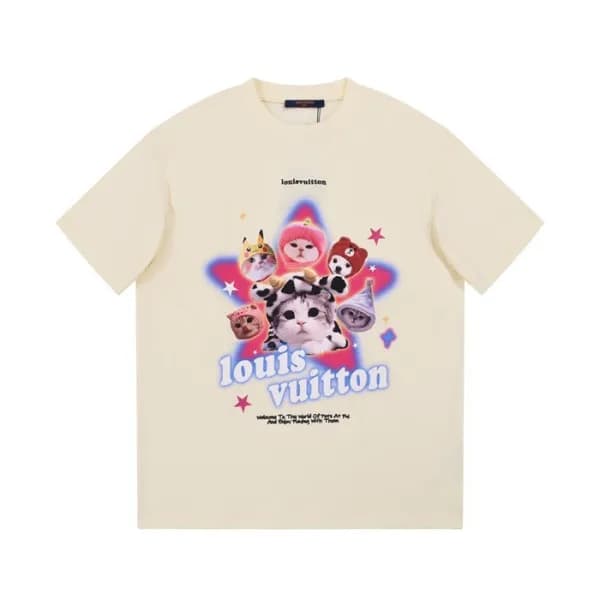 루이비통 남성 크루넥 아이보리 반팔티 - Louis vuitton Mens Ivory Sh… - 1