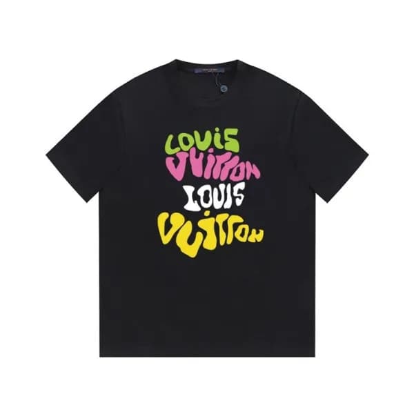 루이비통 남성 크루넥 블랙 반팔티 - Louis vuitton Mens Black Shor… - 1