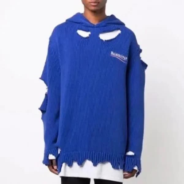 발렌시아가 남/녀 블루 후드티 - Balenciaga Unisex Blue Hoodie -… - 1