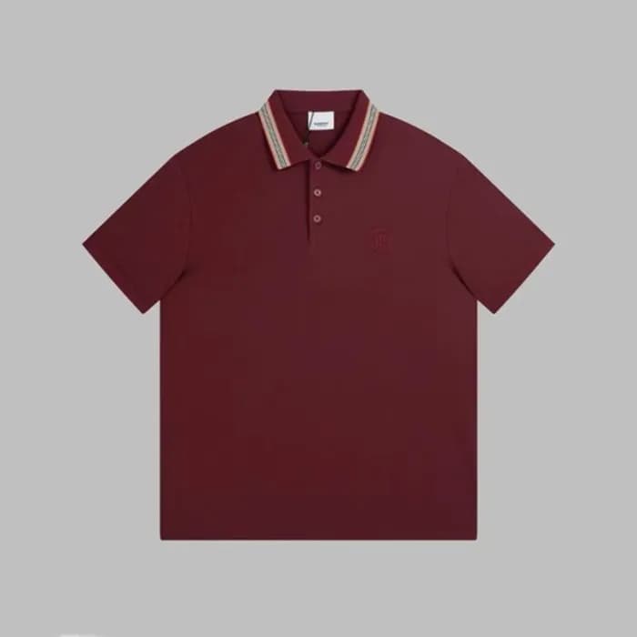 버버리 남성 버건디 폴로 반팔티 - Burberry Mens Burgundy Tshirts… - 1