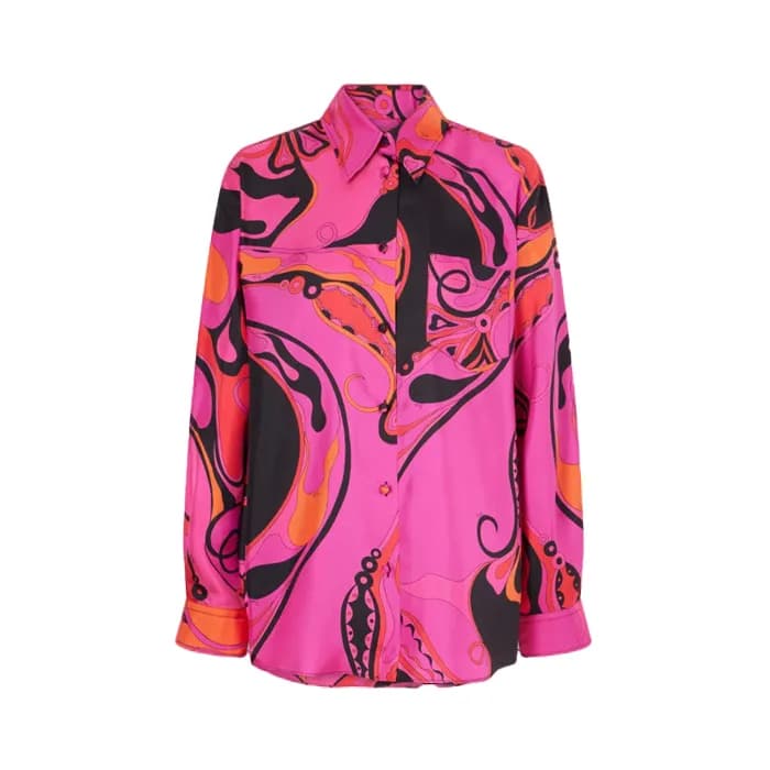푸치 여성 오키디 프린트 실크 셔츠 - Pucci Womens Orchidee Print … - 1