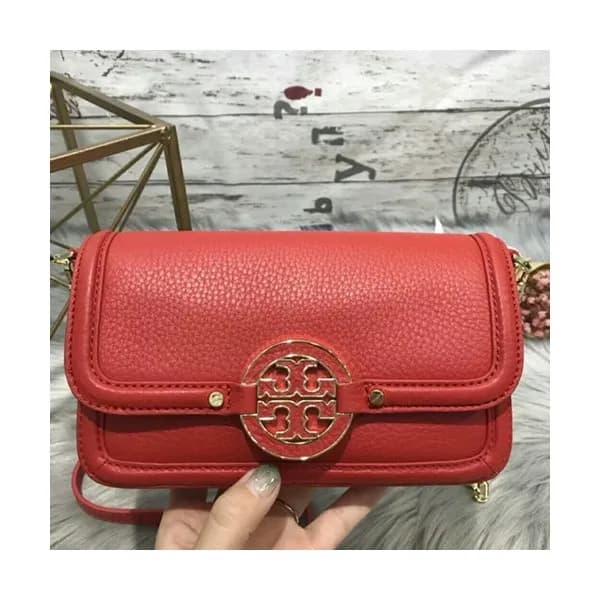 Tory Burch Leather Red Amanda Mini Chain Shoulder … - 1