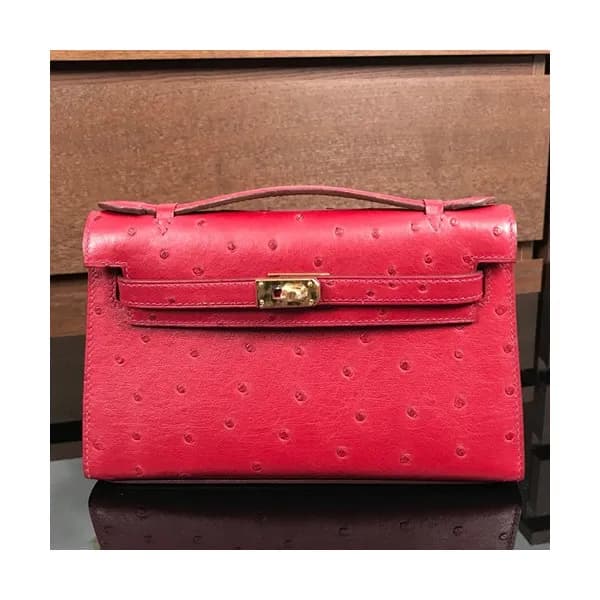 Hermes Mini Kelly Ostrich Leather Tote Bag / Clutc… - 1