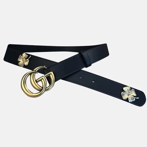 Gucci 2019 Mens GG Clover Embllished Buckle Leathe… - 1