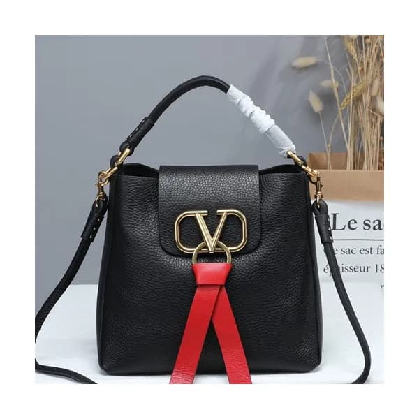 Valentino 2019 V-ring Leather Tote Shoudler Bag,22… - 1