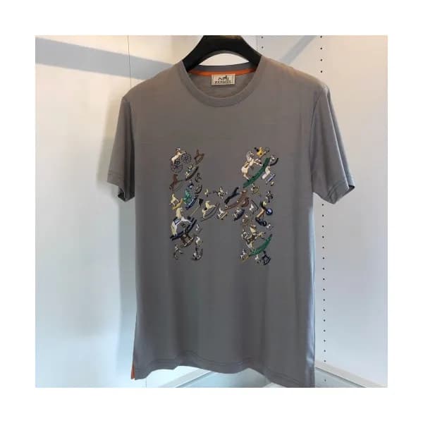 Hermes 2020 Mens Crew-neck Silket Short Sleeved Ts… - 1