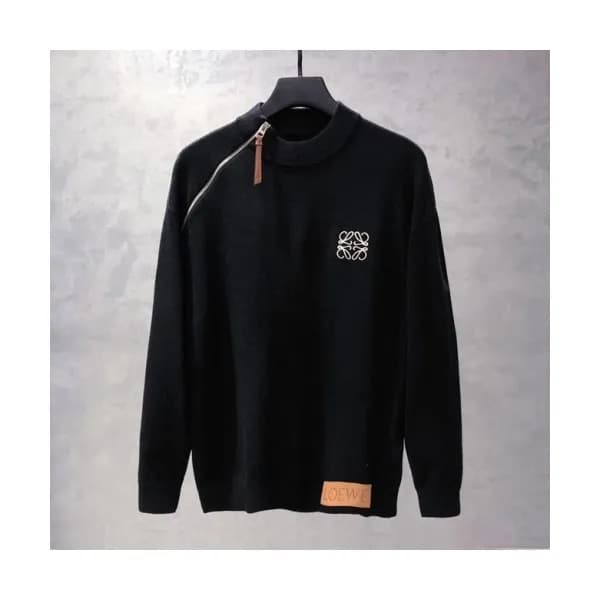 Loewe Mens Logo Crew-neck Sweaters Black - 로에베 202… - 1