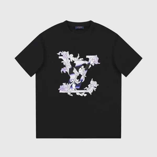 루이비통 남성 블랙 크루넥 반팔티 - Louis vuitton Mens Black Shor… - 1