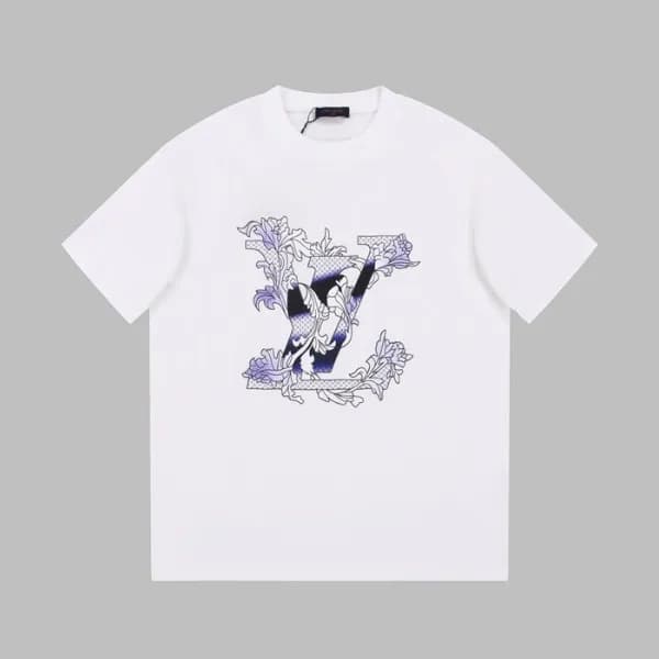 루이비통 남성 화이트 크루넥 반팔티 - Louis vuitton Mens White Sho… - 1
