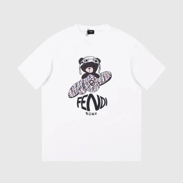 펜디 남성 화이트 크루넥 반팔티 - Fendi Mens White Short sleeved… - 1