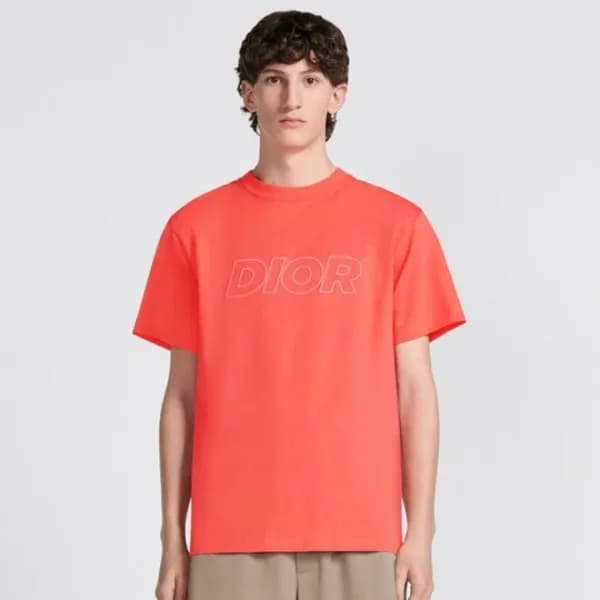 디올 남성 오렌지 크루넥 반팔티 - Dior Mens Orange Short sleeved… - 1