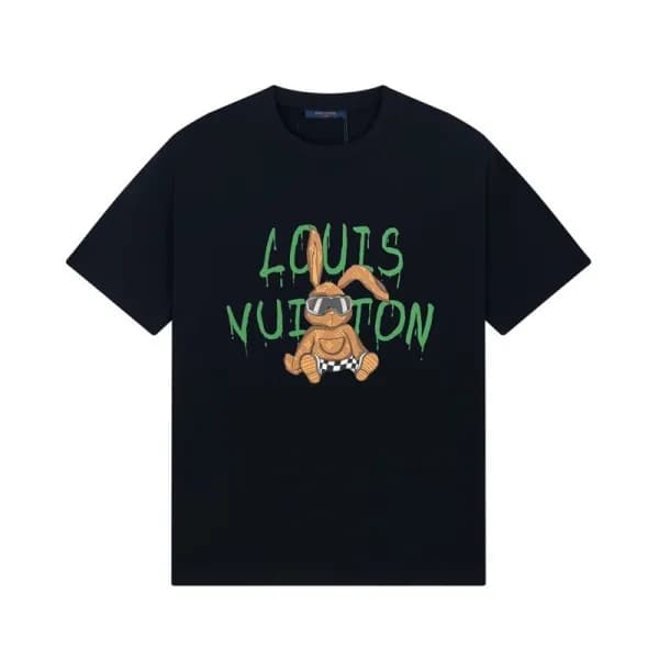 루이비통 남성 블랙 크루넥 반팔티 - Louis vuitton Mens Black Shor… - 1