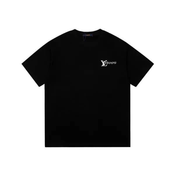 루이비통 남성 크루넥 블랙 반팔티 - Louis vuitton Mens Black Shor… - 1
