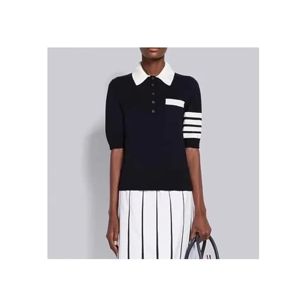 톰브라운 여성 네이비 폴로 반팔티 - Thom Browne Womens Navy Tshir… - 1