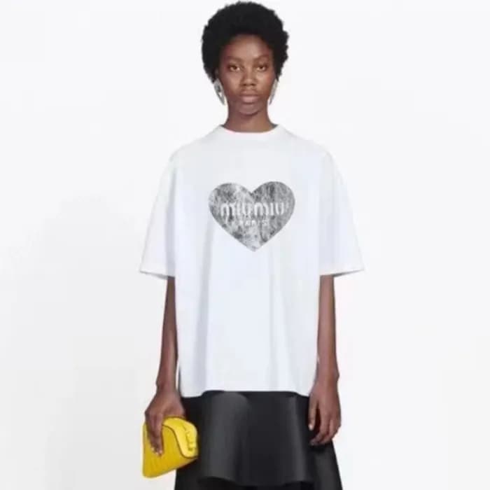 미우미우 여성 화이트 티셔츠 - Miumiu Ladys White Tshirts - muc… - 1