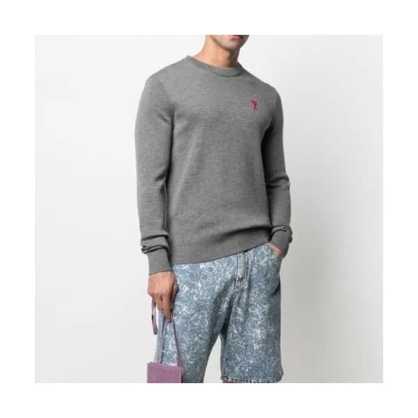 Ami Mm/Wm Logo Casual Turtle-neck Sweaters Gray -… - 1
