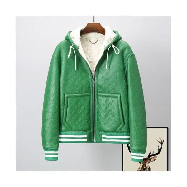 Louis vuitton Mens Logo Leather Jackets Green - 루… - 1