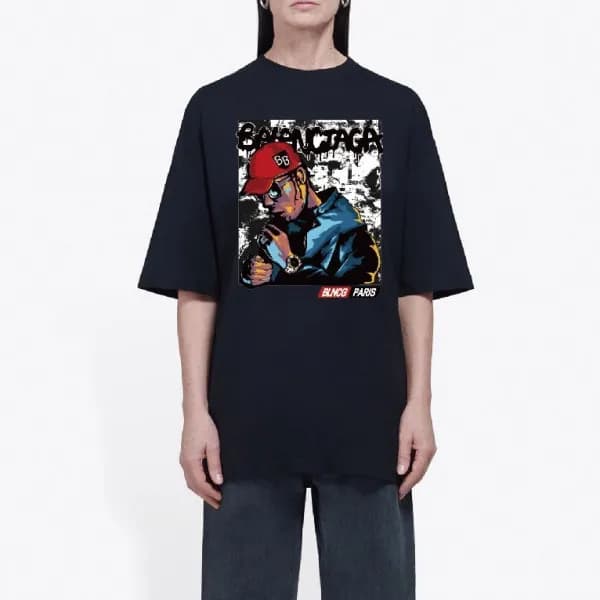 발렌시아가 남/여 크루넥 블랙 반팔티 - Unisex Black Tshirts - bal0… - 1