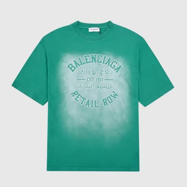 발렌시아가 남성 크루넥 그린 반팔티 - Mens Green Tshirts - bal0137… - 1