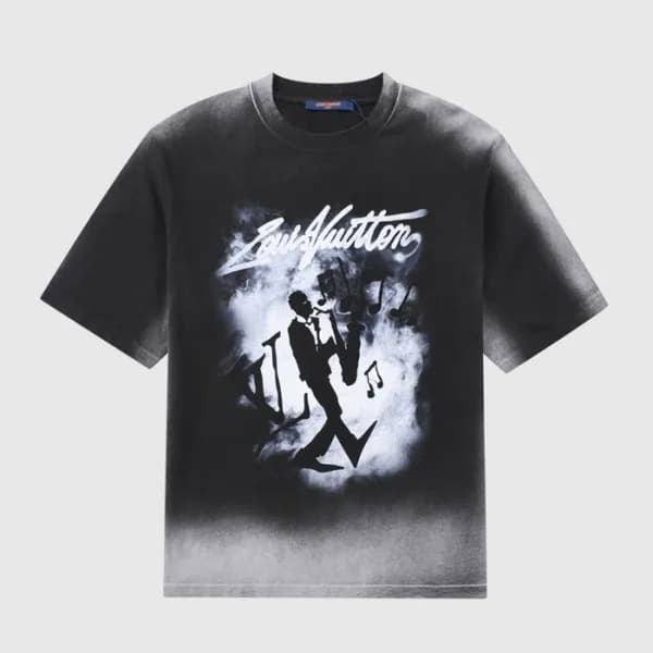 루이비통 남성 블랙 크루넥 반팔티 - Mens Black Tshirts - lou04997… - 1