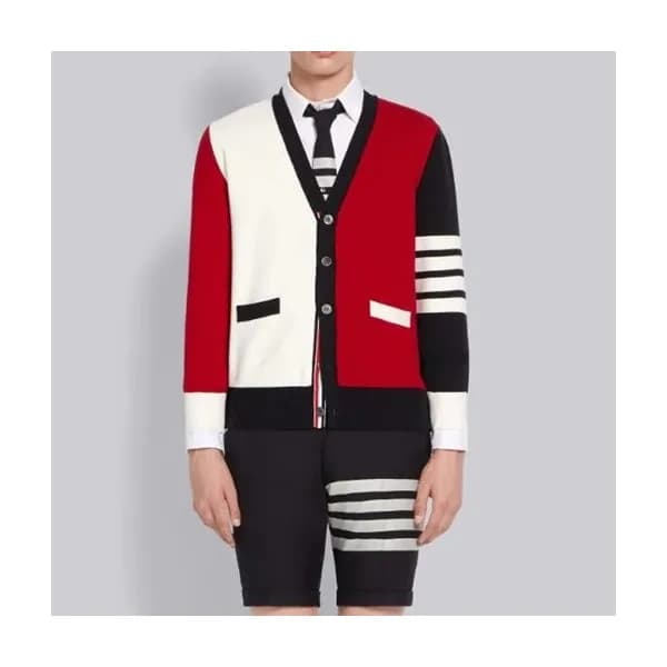 톰브라운 남성 브이넥 레드 가디건 - Thom Browne Mens Red Cardigan… - 1