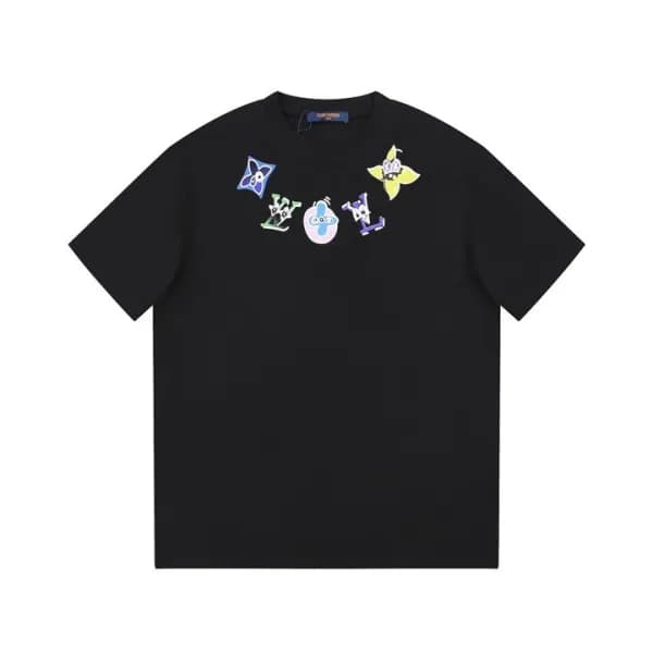 루이비통 남성 블랙 크루넥 반팔티 - Louis vuitton Mens Black Shor… - 1