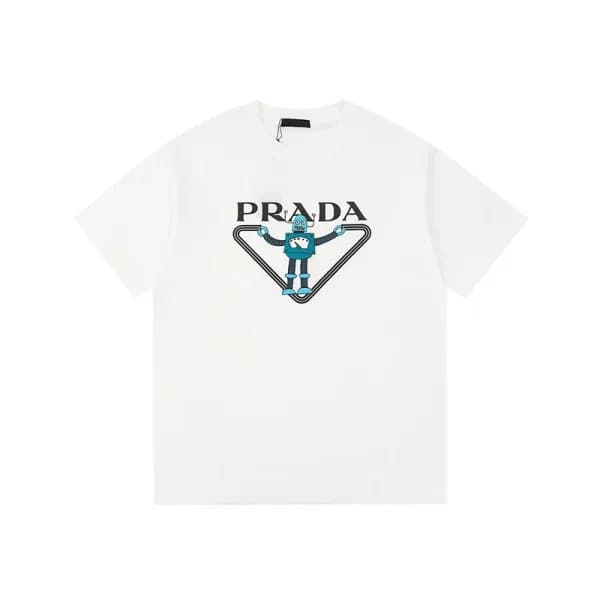 프라다 남성 크루넥 화이트 반팔티 - Prada Mens White Short sleeve… - 1