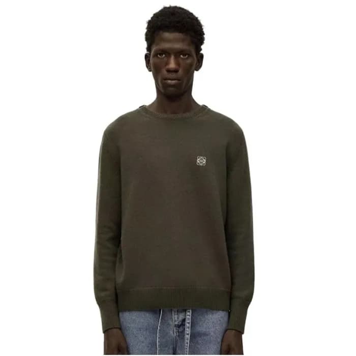 로에베 남성 카키 크루넥 스웨터 - Loewe Mens Khaki Sweaters - lo… - 1