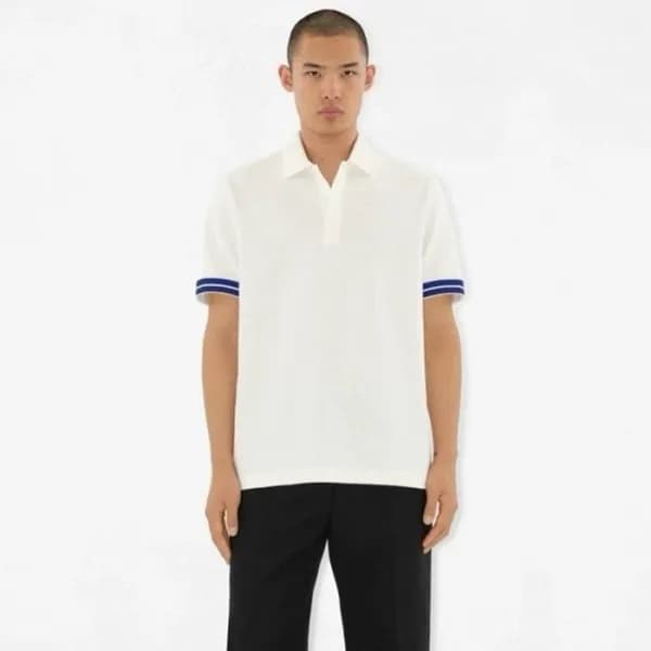 버버리 남성 화이트 반팔 폴로 티셔츠 - Burberry Mens White Tshirts… - 1