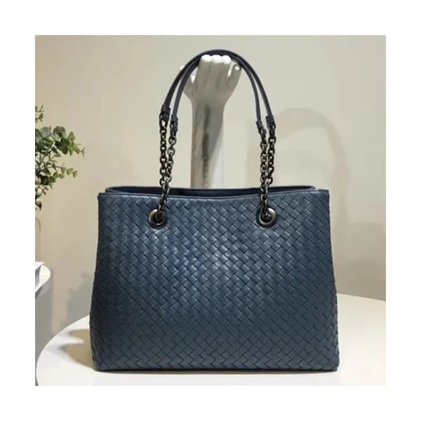 Bottega Veneta Leather Blue Women Tote Shoulder Ba… - 1