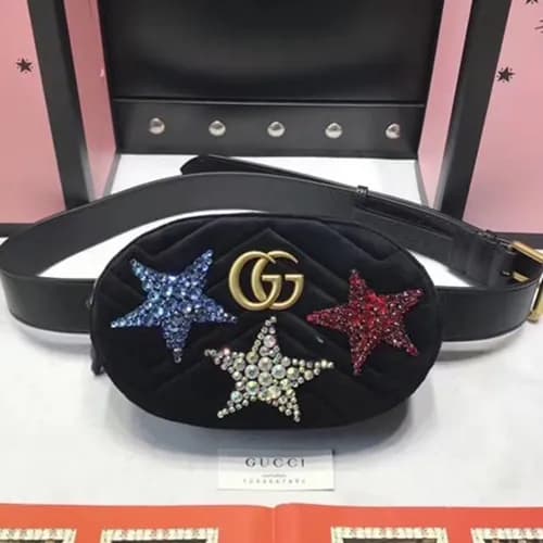 Gucci 2018 Marmont Crysral Stars Velvet Belt Bag,1… - 1