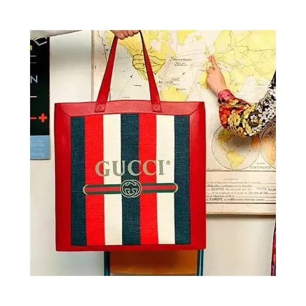 Gucci Stripe Canvas Tote Bag, 41cm - 구찌 스트라이프 남여공용… - 1