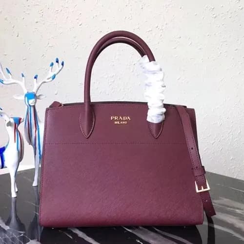 Prada 2019 Bibliothque Leather Tote Shoulder Bag,3… - 1