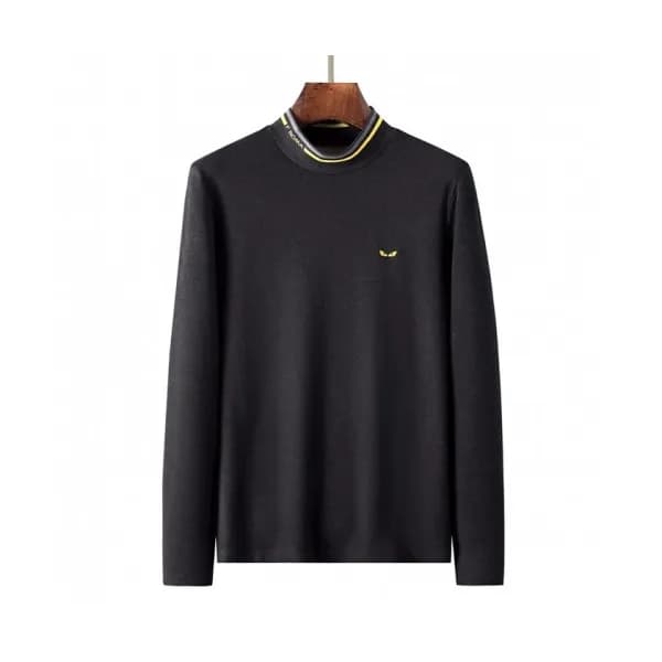 Fendi Mens Logo Crew-neck Cotton Tshirts Black - … - 1