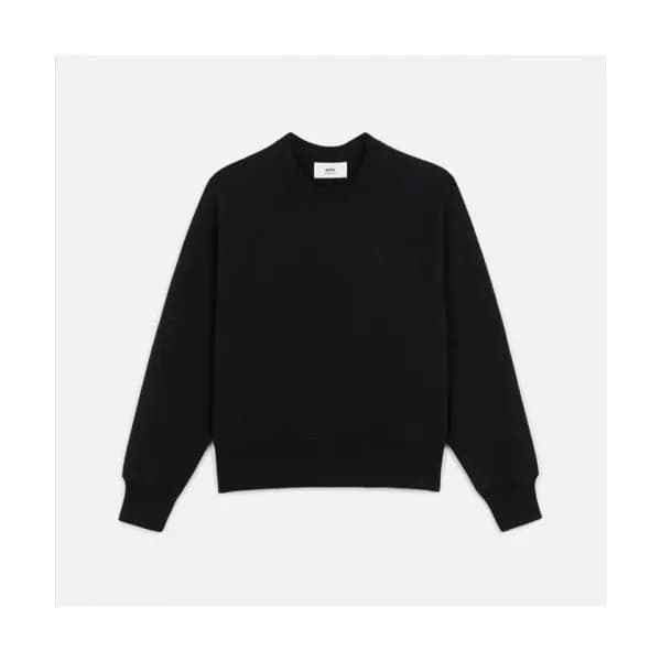 Ami Womens Logo Casual Cotton Man-to-man Black - … - 1