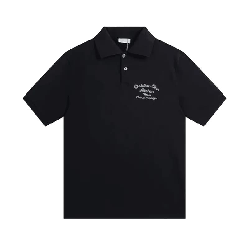 디올 남성 블랙 폴로 반팔티 - Dior Mens Black Tshirts - dio190… - 1