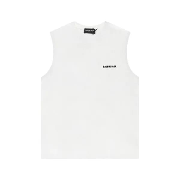 발렌시아가 남성 화이트 크루넥 나시 - Balenciaga Mens White Sleeve… - 1