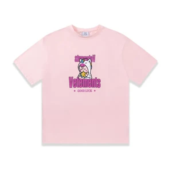 베트멍 남/녀 트렌디 핑크 반팔티 - Vetements Unisex Pink Tshirts… - 1