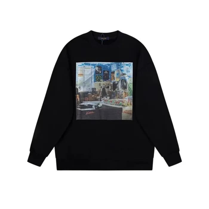 루이비통 남성 블랙 맨투맨 - Louis vuitton Mens Black Tshirts … - 1