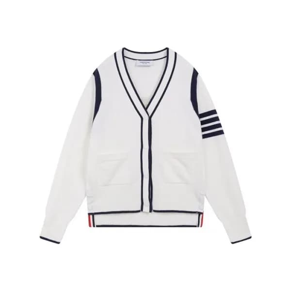 톰브라운 남성 브이넥 화이트 가디건 - Thom Browne Unisex White Car… - 1