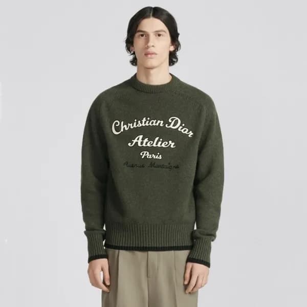 디올 남성 카키 크루넥 니트 - Dior Mens Khaki Knitwear - fa45x - 1