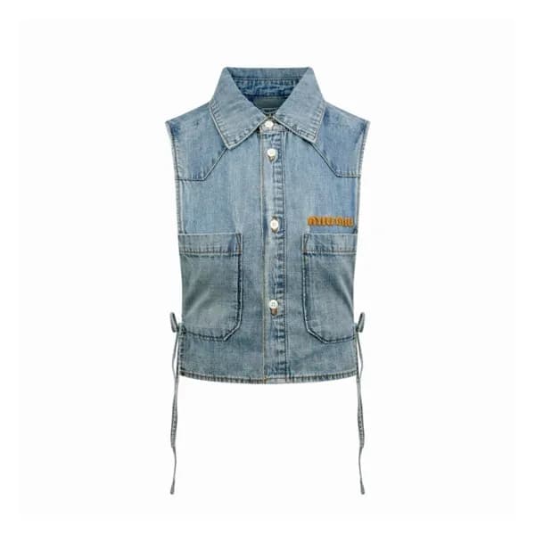 미우미우 여성 샴브레이 크롭 탑 - Miumiu Womens Chambray Crop To… - 1