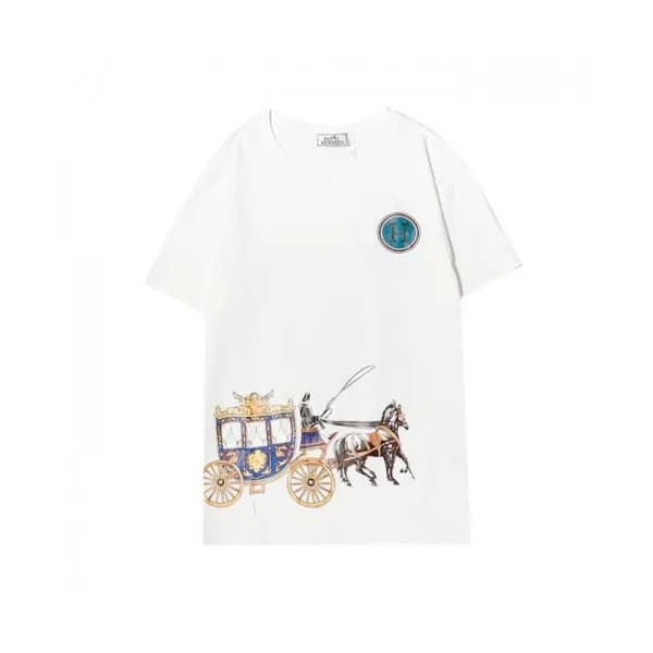 Hermes Mens Crew-neck Short Sleeved Tshirts White… - 1