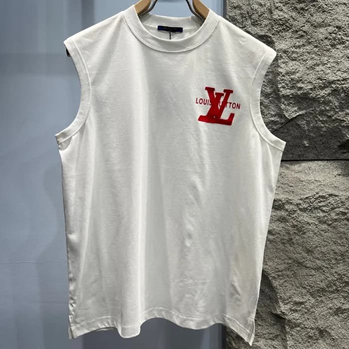 루이비통 남성 화이트 크루넥 나시 - Louis vuitton Mens White Slee…