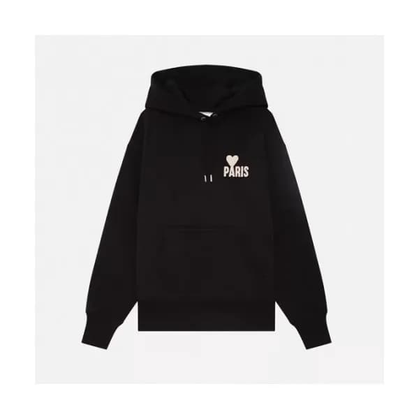 Ami Mens Logo Casual Cotton Hoodie Black - 아미 202… - 1