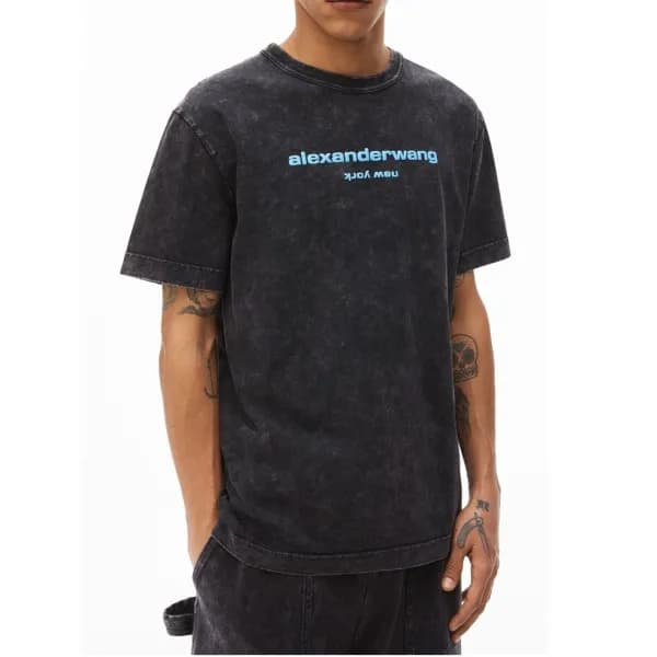 알렉산더왕 남성 이니셜 블랙 반팔티 - Mens Black Tshirts - alx0192… - 1