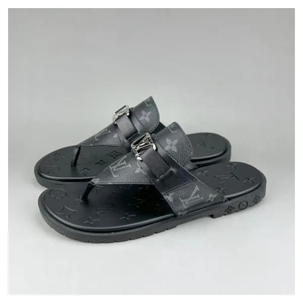 루이비통 남성 이니셜 블랙 슬리퍼 - Mens Black Slippers - lou0425… - 1