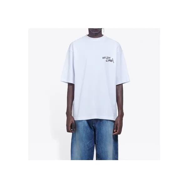 발렌시아가 남성 크루넥 화이트 반팔티 - Mens White Tshirts - bal016… - 1