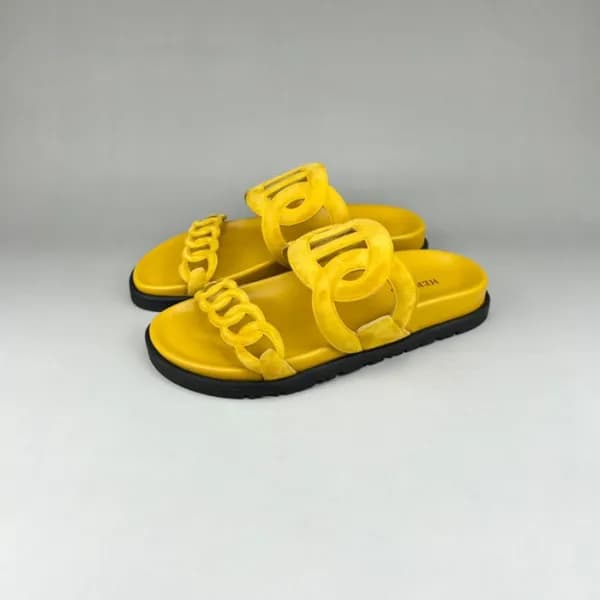 에르메스 남/녀 트렌디 옐로우 슬리퍼 - Unisex Yellow Slippers - he… - 1